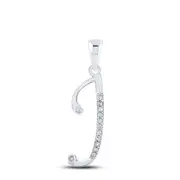 14k White Gold Round Diamond J Initial Letter Pendant 1/10 Cttw
