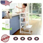 Montessori Learning Step Stool: Adjustable Toddler Kitchen Helper - 2-Step White