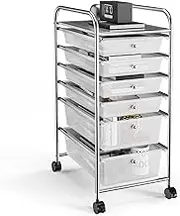 Giantex Rolling Storage Cart with 6 Drawers, Multifunctional Art Craft Tools Organizer on Wheels, Mobile Utility Storage Trolley w/Removable Drawers & Lockable Wheels for Home Office School (Clear)