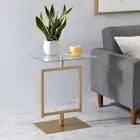 Kings Brand Furniture - Molein Modern Accent Side End Table, Gold Metal/Glass