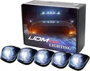 iJDMTOY 5pcs Black Smoked Cab Roof Top Marker Running Lamps w/Xenon White LED Light Bulbs for Truck Pickup 4x4 SUV