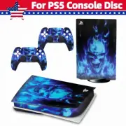 Skin Decal Sticker Cover for PS5 Console Disk Version + Controller - Blue Skull