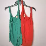 Mossimo Supply Co BUNDLE of 2 Orange & Green Woven Braided Swing Tank Top XL NEW