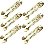 VERDANVERSE 6pcs Mini Sugar Tongs Elegant Pattern Serving Clips for Ice Desserts and Appetizers Kitchen Clamp for Tea Parties and Coffee Bars
