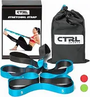 Stretching Strap with Loops for Physical Therapy, Yoga, Exercise and Flexibility - Non Elastic Fitness Stretch Band + Exercise Instructions & Carry Bag by CTRL Sports