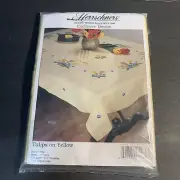 NOS Herrschners Tulip On Yellow Table Cloth Topper 68" Round 9688