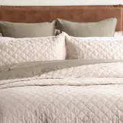 Renee Taylor Cavallo Stone washed French Linen Quilted Bed Coverlet Set Natural