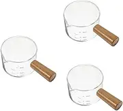 BESTOYARD 3pcs Ergonomic Wooden Handle Milk Pitcher Mini Glass Cup for Espresso Steam Frothing Perfect for Kitchen
