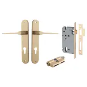 Como Lever Oval Backplate Entrance Kit w High Security Lock Brushed Brass