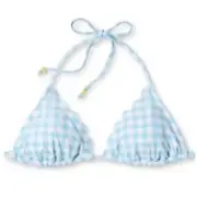 Stoney Clover Lane Blue Gingham Scalloped Triangle Bikini Top XS Extra Small