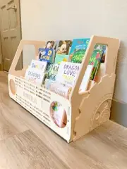 Montessori Vehicle SUV Bookshelf – Kids Wooden Toddler Bookcase - Custom Text