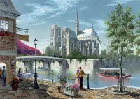 在飛比找Yahoo!奇摩拍賣優惠-歐洲進口拼圖 SCH 繪畫風景  法國 巴黎 聖母院 戀人 