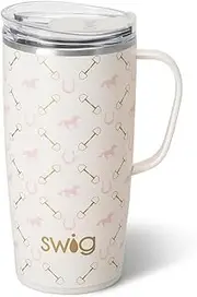Swig Life 22oz Travel Mug, Insulated Tumbler with Handle and Lid, Cup Holder Friendly, Dishwasher Safe, Stainless Steel, Travel Coffee Cup, Insulated Mug (Bits and Pieces)