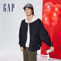 在飛比找momo購物網優惠-【GAP】男女同款 Logo立領飛行外套-黑色(876979