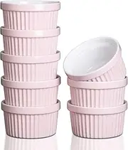Garvee 8 Oz Ceramic Ramekins, Set of 8 Porcelain Creme Brulee Souffle Ramekins for Baking, Pudding Custard Cups, Dipping Sauces, Dishwasher and Oven Safe, White Pink