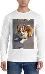 [GaxfjRu] Funny Corgi Butt Brown Print Casual Crewneck Lightweight Sweater Men's Long Sleeve Shirts, Sizes S-3X