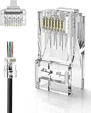 RJ45 Pass Through Connectors, CableCreation 50-Pack Cat6/Cat5e Gold Plated Modular Plug Unshielded Crimp Connector for Solid or Stranded UTP Ethernet Cable