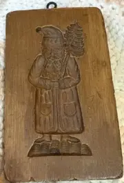 Vintage Wooden Carved Santa Clause Cookie Mold Wall Hanging