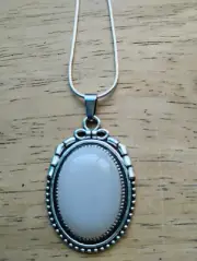 White Quartz pendant necklace genuine gemstone 925 Sterling snake silver chain