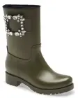 Roger Vivier Womens Tempete Viv Crystal Waterproof Rain Boot Army Size 41, US 11