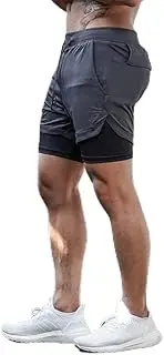 [QINFEN YUNDOU] Men's 2 in 1 Shorts, Summer Quick-Drying Running Shorts, Men's Sports Shorts with Pockets, Sports Shorts, Fitness Running Trousers