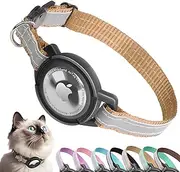 Reflective Cat Collars with Apple AirTag Holder - Breakaway Safety Collars with Quick Release Buckle for Kittens and Puppies - Brown