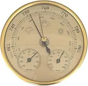 Barometer Indoor 3 in 1 5 Inch in Dia Metal Barometer Thermometer Hygrometer Golden Weather Barometer with Temperature Humidity Weather Station for Indoor Outdoor