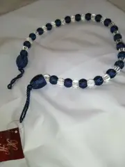 Arlington Rayon Bead with Crystal Bead Tie Back in Navy & Clear New