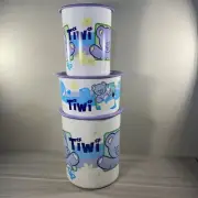Tupperware Canister Tiwi Set of 3 w/One-touch Seal Bear Theme Baby Nursery New!