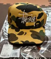 A BATHING APE Bape × STUSSY Camo Tracker Mesh Cap Hat Snap Back NIGO Size Free