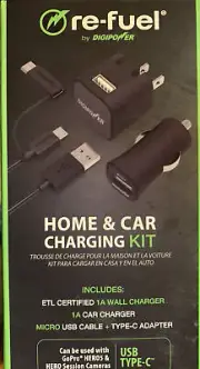DIGIPOWER RE-FUEL RF-GP-K100MC HOME & CAR CHARGER USB TYPE-C GOPRO HERO5 - NEW