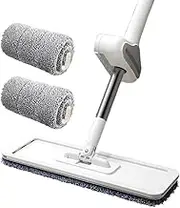 Microfiber Mop with 2 Washable Pads, Hand Free Self Wringing Flat Floor Mop with 360° Rotating Head, Dust Mop, Wet and Dry Use, Floor Cleaning System for Hardwood, Laminate, Tile Floor