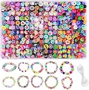 1000PCS Craft Beads Set, Colourful Polymer Beads with String, DIY Jewellery Making Kit