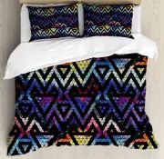Geometric Duvet Cover Set with Pillow Shams Galaxy Theme Lines Print