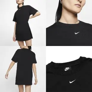 【NIKE 耐吉】洋裝 NSW Essential Dress 女款 運動休閒 長版 基本款 圓領 穿搭 裙子 黑 白(CJ2243-010)