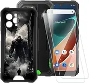 ESACMOT Monster Pattern Case Compatible with Saiet Sicuro Smart STS602 + [2 Pack] Screen Protector Tempered Glass, Shockproof Case Cover for Saiet Sicuro Smart STS602 (6.1 inch)