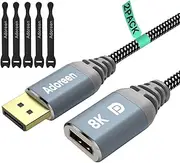 8K DisplayPort Extension Cable 10 Feet/2 Pack, Braided DP to DP Extended 1.4 Cord (from 0.6-25ft) Male to Female (8K@60Hz 4K@144Hz 2K@240Hz) Extender Display Port with 5 Ties