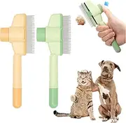 Pack of 2 Cat Combs, Flea Comb Dogs, Self-Cleaning Flea Comb and Grooming Brush for Pets, The Button Can Clean the Hair Quickly (Yellow and Green)