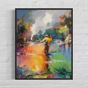 Fishing Abstract Painting Art Print Colorful Abstract Wall Art Poster