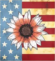 Refrigerator Magnet Cover Decorative Magnetic Dishwasher Front Door Cover Sticker for Home Kitchen Decor, 23x26 Inch Usa Sunflower Flag Red Blue White Color Fireworks Creative American Indepen