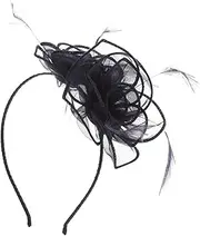 [Ipetboom] Elegant Blue Women Tea Party Headband Handmade Fascinator with Flower Mesh Ribbons for Weddings Garden Parties Special Events Stylish Headpiece Occasion