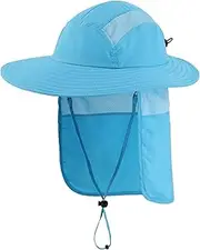 [Magracy] Men's UPF 50+ Sun Hat with Neck Protection Wide Brim Mesh Safari Hat Fishing Hat, Aqua Blue, One Size