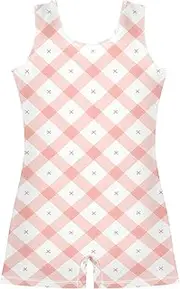 [FRODOTGV] White Pink Checkerboards Leotards for Girls Gymnastics Cute Tumbling Dance Outfit for Gymnastics, Training, Yoga