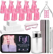 Nail Remover Tools Kit FYL Nail Clips, 160ml Nail Polish Remover Bottle, 500 Nail Remover Cotton Pad,Nail Brush,Cuticle Pusher,Cuticle Peeler,Buffer Block 100/180 Nail File (Pink)