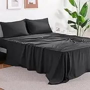 Elegear King Size Bed Sheets Set -4 Piece Washed Microfiber Bedding Set, Brushed & Ultra-Soft for Skin, Deep Pocket Fitted Sheet up to 38 cm, Wrinkle Resistant Breathable Sheets Set, Black