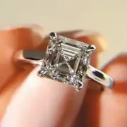 2.00 Ct Asscher-Cut Moissanite Solitaire Engagement Ring 14K White Gold Plated