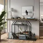 Rustic Console Table behind Couch Industrial Entryway Hall Table with 4 Shelves