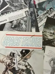 Junk Journal SPACE TRAVEL vtg themed book pages, cut-outs, Apollo postage stamp