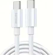 Philips 1.25m 2m USB-C USB-L Charging Cable Connector for iPhone 16/15 Plus/Pro/Pro max, iPad Pro, Samusng S24 S23 S22 and Nubia Google Pixel Synchronize (C to C Cable, White, 1.25m)