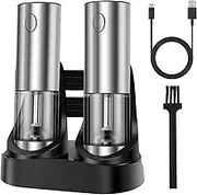 Electric Salt and Pepper Grinder Set Stainless Steel Spice Grinder with Rechargeable Base and LED Light Adjustable Coarseness Electric Salt and Pepper Shaker for Home Kitchen(1pc)